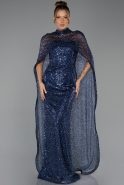 Robe de Soirée Longue Squameuse Bleu Marine ABU6343