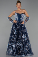 Robe de Soirée Longue Bleu Marine ABU6344