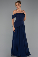 Robe de Soirée Longue Mousseline Bleu Marine ABU6345
