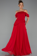 Robe de Soirée Longue Mousseline Rouge ABU6345