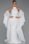 Robe de Soirée Longue Perlé Blanc ABU6348