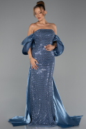 Robe de Soirée Longue Perlé Indigo ABU5169