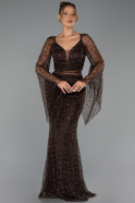 Robe de Soirée Longue Perlé Brun ABU6349
