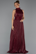 Robe de Soirée Longue Mousseline Rouge Bordeaux ABU6352