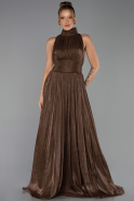 Robe de Soirée Longue Mousseline Brun ABU6352