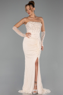 Robe de Soirée Longue Dantelle Beige ABU6355