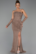 Robe de Soirée Longue Dantelle Brun clair ABU6355