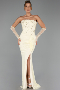 Robe de Soirée Longue Dantelle Jaune ABU6355