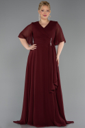 Robe de Soirée Grande Taille Longue Mousseline Rouge Bordeaux ABU5180