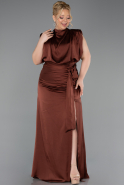 Robe Grande Taille Satin Longue Brun Clair ABU2969