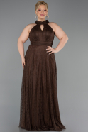 Robe de Soirée Grande Taille Longue Dantelle Brun ABU6330