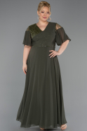 Robe de Soirée Grande Taille Longue Mousseline Kaki ABU6340