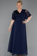 Robe de Soirée Grande Taille Longue Mousseline Bleu Marine ABU6340