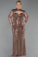 Robe De Soirée Grande Taille Longue Perlé Cuivre ABU6357