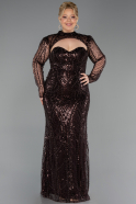 Robe De Soirée Grande Taille Longue Perlé Brun ABU6357