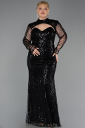 Robe De Soirée Grande Taille Longue Perlé Noir ABU6357