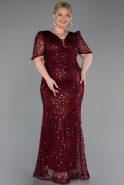 Robe De Soirée Grande Taille Longue Perlé Rouge Bordeaux ABU6334