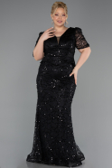 Robe de Soirée Grande Taille Longue Perlé Noir ABU6334