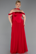 Robe de Soirée Grande Taille Longue Mousseline Rouge ABU5551