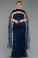 Robe De Soirée Grande Taille Longue Perlé Bleu Marine ABU6346