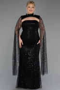 Robe De Soirée Grande Taille Longue Perlé Noir ABU6346