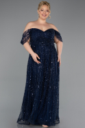 Robe De Soirée Grande Taille Longue Perlé Bleu Marine ABU6347