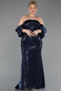 Robe De Soirée Grande Taille Longue Squameuse Bleu Marine ABU6312