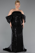 Robe De Soirée Grande Taille Longue Squameuse Noir ABU6312