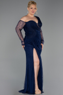 Robe De Soirée Grande Taille Longue Dantelle Bleu Marine ABU6339