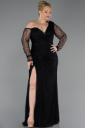 Robe De Soirée Grande Taille Longue Dantelle Noir ABU6339