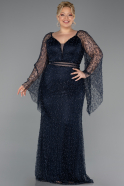 Robe De Soirée Grande Taille Longue Perlé Bleu Marine ABU6350