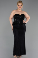 Robe de Soirée Grande Taille Longue Dantelle Noir ABU6361