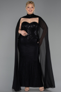 Robe de Soirée Grande Taille Longue Dantelle Noir ABU6361