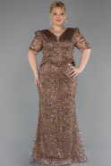 Robe de Soirée Grande Taille Longue Perlé Cuivre ABU6334