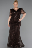 Robe de Soirée Grande Taille Longue Perlé Brun ABU6334