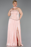 Robe De Soirée Grande Taille Longue Mousseline Saumon ABU5793