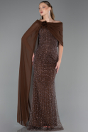 Robe de Soirée Longue Perlé Brun ABU5816