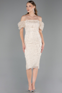 Robe de Cérémonie Midi Perlé Beige ABK2667