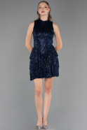 Robe De Soirée Courte Squameuse Bleu Marine ABK2671