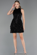 Robe De Soirée Courte Squameuse Noir ABK2671