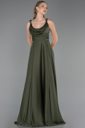Robe de Soirée Longue Satin Kaki ABU5146