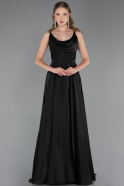 Robe de Soirée Longue Satin Noir ABU5146