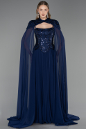 Robe de Soirée Longue Mousseline Bleu Marine ABU5931
