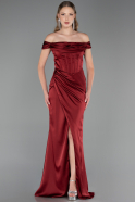 Robe de Soirée Longue Satin Rouge Bordeaux ABU5976