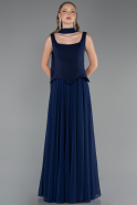 Robe de Soirée Longue Mousseline Bleu Marine ABU6369