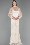 Robe de Soirée Longue Perlé Beige ABU6358