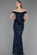 Robe de Soirée Longue Squameuse Bleu Marine ABU6359