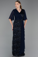 Robe De Soirée Grande Taille Longue Squameuse Bleu Marine ABU6373