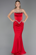 Robe Queue de Poisson Longue Satin Rouge ABU5644