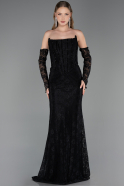 Robe de Soirée Longue Dantelle Noir ABU6375